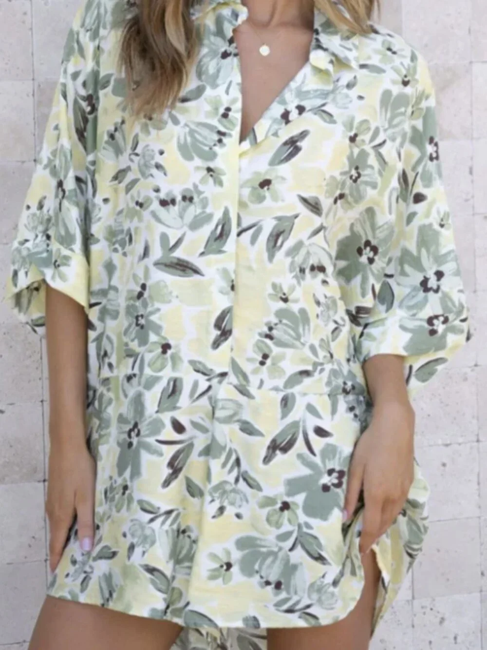 Indikah Green Yellow Floral Button-Up Romper – Size‎ M – Cotton Flowy